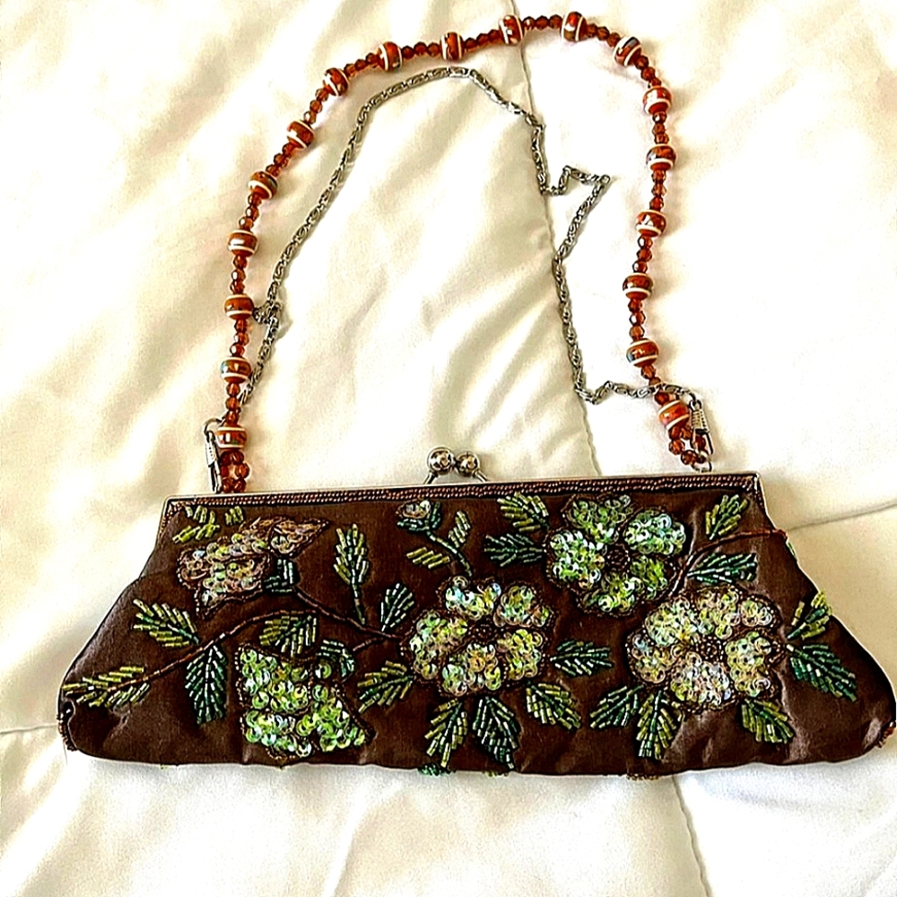 ❤️Vintage velvet hand habd beaded bag/clutcb/Sach